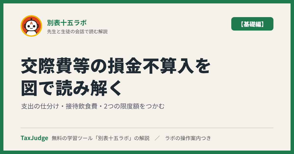 別表十五ラボ【基礎編】｜先生と一緒に図で学ぶ交際費等の仕分け・接待飲食費・2つの限度額