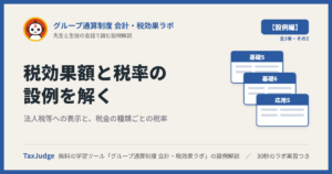 グループ通算制度 会計・税効果ラボ【設例・通算税効果額と税率編】｜先生と一緒に図で学ぶ設例・基礎5・6／応用5 法人税等の表示・税金の種類ごとの税率