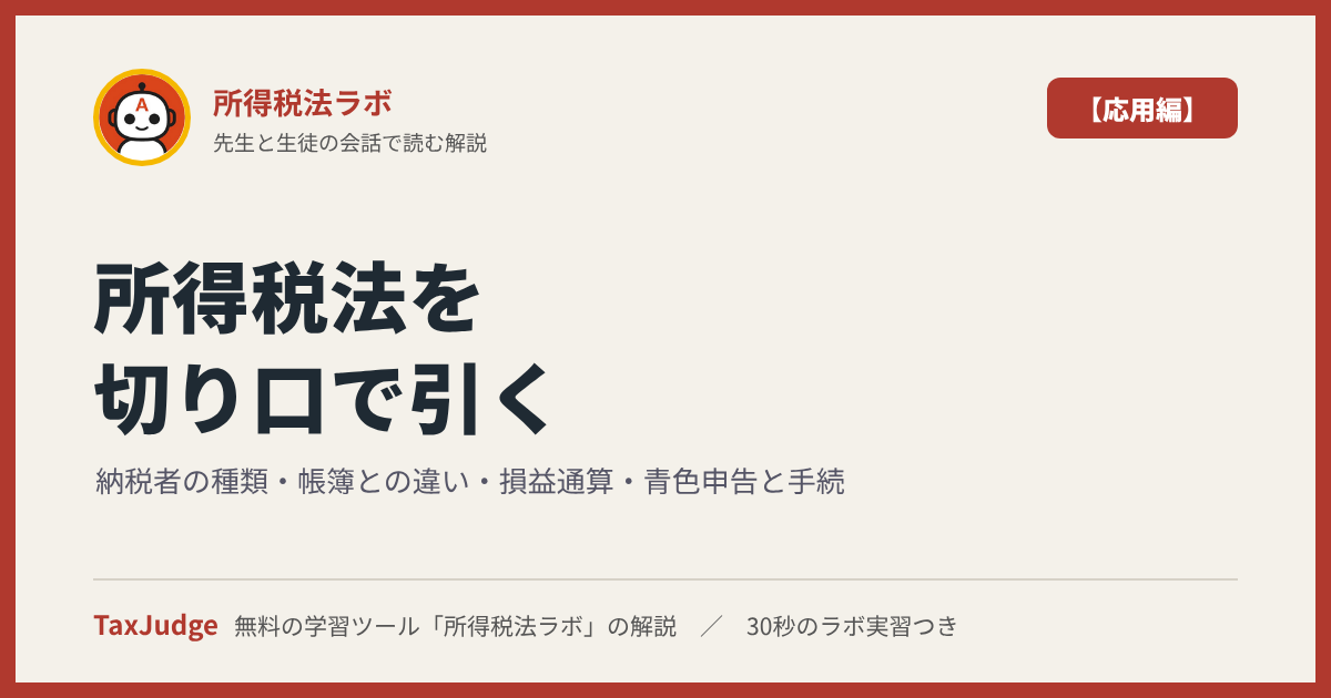 所得税法ラボ【応用編】｜図で学ぶ納税者の種類・帳簿との違い・損益通算・青色申告と手続