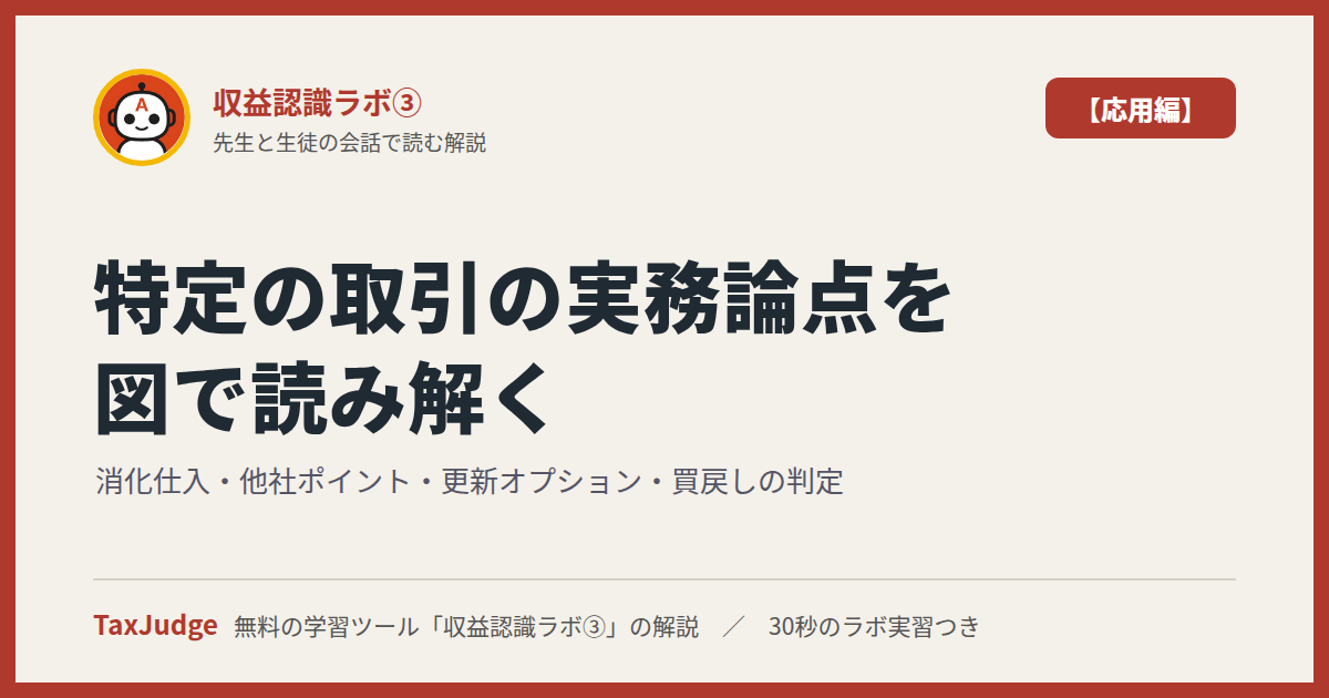 収益認識ラボ③【応用編】｜先生と一緒に図で学ぶ消化仕入・他社ポイント・更新オプション・買戻しの判定