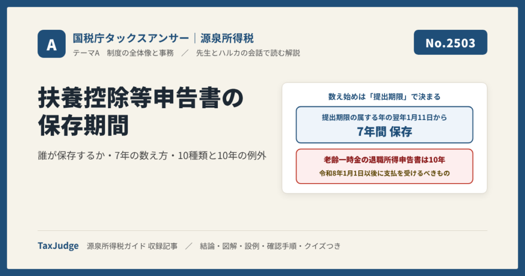 【国税庁タックスアンサー｜源泉所得税】No.2503 給与所得者の扶養控除等申告書等の保存期間