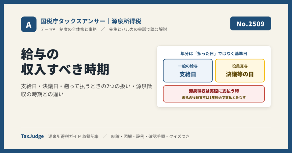 【国税庁タックスアンサー｜源泉所得税】No.2509 給与所得の収入金額の収入すべき時期