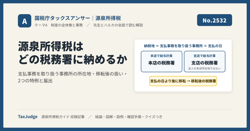 【国税庁タックスアンサー｜源泉所得税】No.2532 給与等に係る源泉所得税及び復興特別所得税の納税地