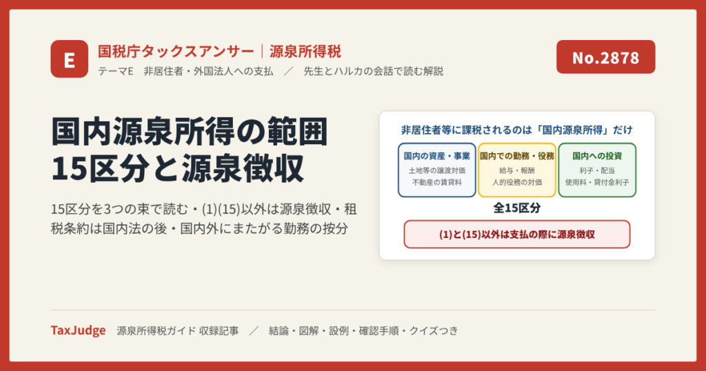 【国税庁タックスアンサー｜源泉所得税】No.2878 国内源泉所得の範囲