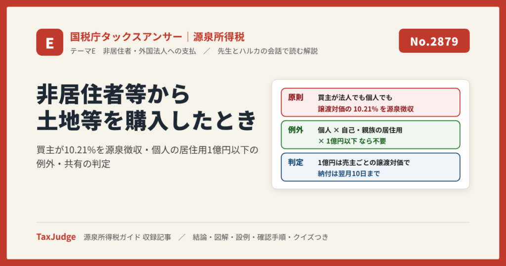 【国税庁タックスアンサー｜源泉所得税】No.2879 非居住者等から土地等を購入したとき