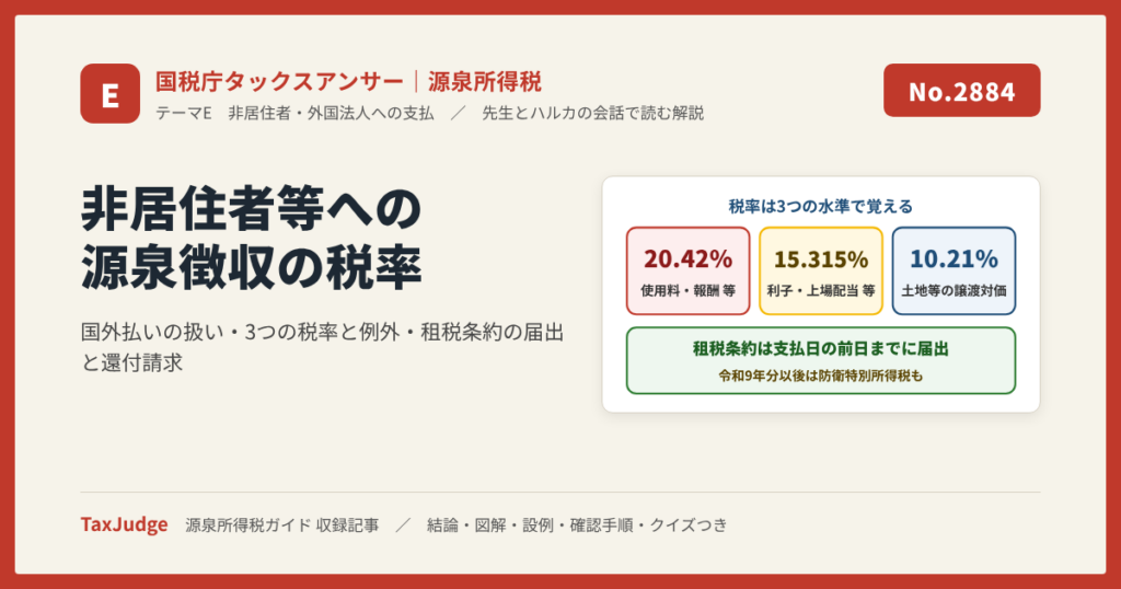 【国税庁タックスアンサー｜源泉所得税】No.2884 非居住者等に対する源泉徴収・源泉徴収の税率