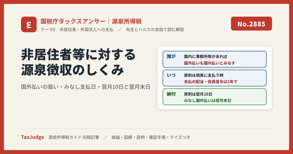 【国税庁タックスアンサー｜源泉所得税】No.2885 非居住者等に対する源泉徴収のしくみ