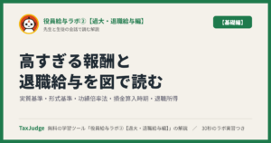 役員給与ラボ②【基礎編】｜先生と一緒に図で学ぶ実質基準・形式基準・功績倍率法・損金算入時期・退職所得