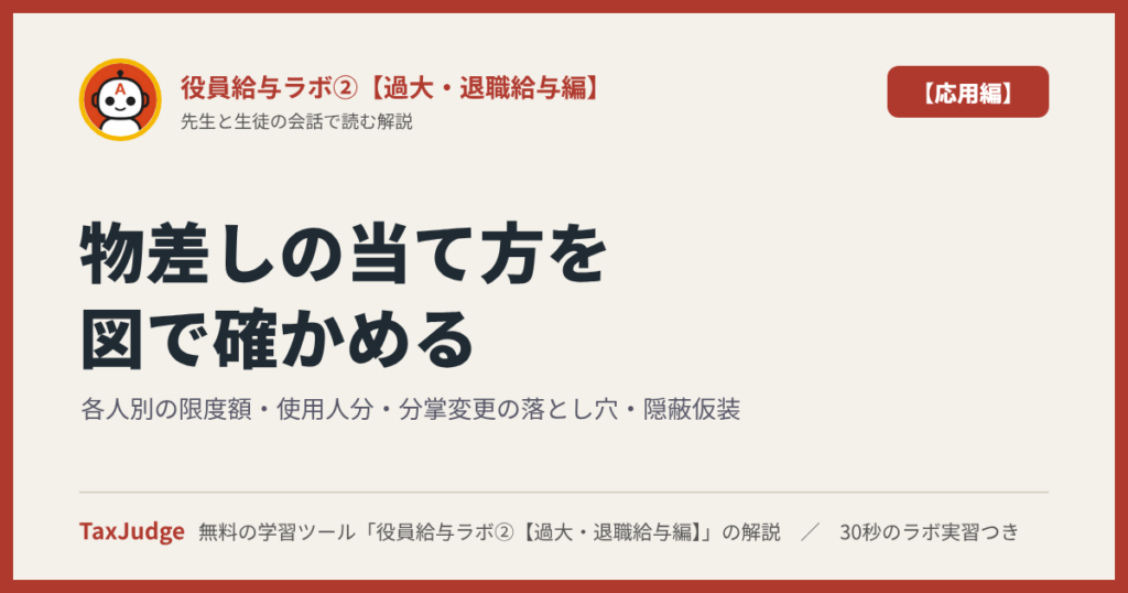 役員給与ラボ②【応用編】｜先生と一緒に図で学ぶ各人別の限度額・使用人分・分掌変更の落とし穴・隠蔽仮装