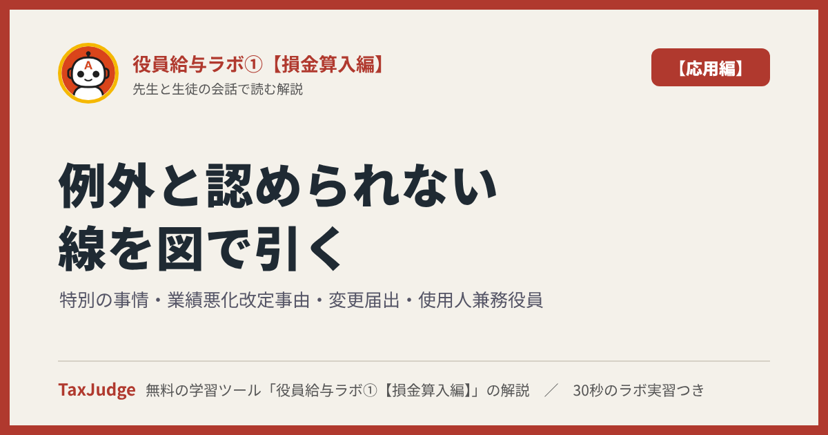 役員給与ラボ①【応用編】｜先生と一緒に図で学ぶ特別の事情・業績悪化改定事由・変更届出・使用人兼務役員