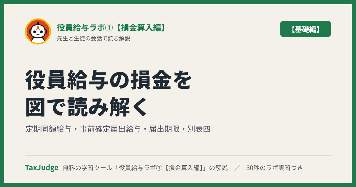 役員給与ラボ①【基礎編】｜先生と一緒に図で学ぶ定期同額給与・事前確定届出給与・届出期限・別表四